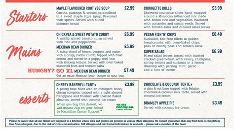 greene king menu with prices